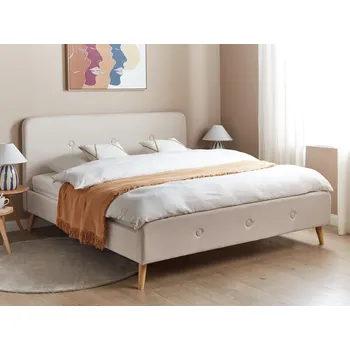 Postel Béžová postel s rámem, čalouněná látkou, dřevěné nohy 180 x 200 cm, moderní vzhled Beliani