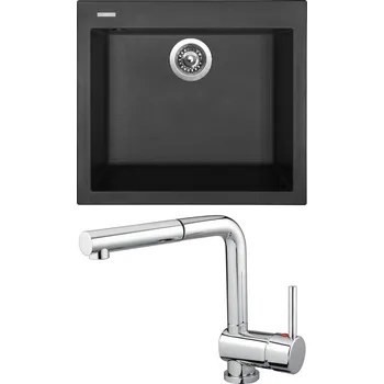 Granitový dřez Set Sinks (dřez Cube 560 NANO Nanoblack N6 + baterie Mix 3 P Chrom - lesklý) CU560N6MI3PCL