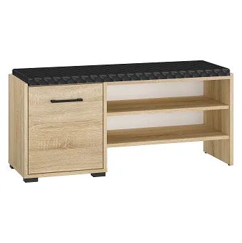 Botník CAMERON 07- botník s poličkama 1D, lamino dub sonoma/ čalouněný sedák Černá eco kůže prošívaná, (ML) (CARO07=1BALÍK)(K150) NOVINKA