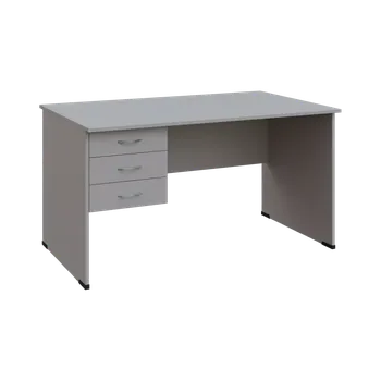 Dílenský stůl BPL 28 - 14Z13 stůl pracovní, 3-zásuvkový, levý, dřevěná podnož, deska 25 mm, široký 1400 mm, šedá