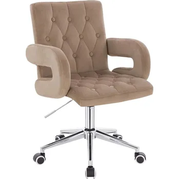 Otočné křeslo Velen velur na stříbrné podstavě s kolečky - tmavě béžová