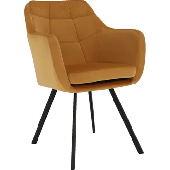 Křeslo Designové jídelní křeslo ZERON NEW, látka samet hořčicová/černý kov