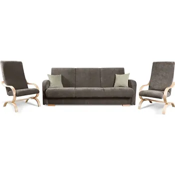 Pohovka LAOSA - KOMPLET 3R+1+1 rozkládací pohovka s křesly, látka ČOKOLÁDOVÁ Matana 20/ polštáře béžová Matana 17/nožky buk -(LIMBA kanapa+2x fotel=4balíky) kolekce "MP" (K250-S)