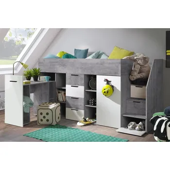 Dětská postel Multifunkční patrová postel pro 1 – Kony 3 Varianta: Pravá, Barevné provedení: Beton/bílá