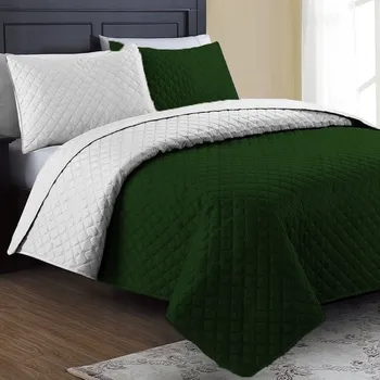 Přehoz na lůžko Oboustranný přehoz na postel Piruu barva šedá - lahvově zelená (Z)