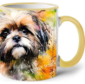 Keramický hrnek Shih-tzu, Barva Žlutá, Velikost 330 ml, Canvas Keramický hrnek s barevným uchem 2593