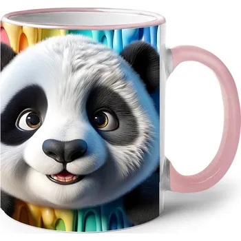 Keramický hrnek s pandou, Barva Růžová, Velikost 330 ml, Canvas Keramický hrnek s barevným uchem 2602