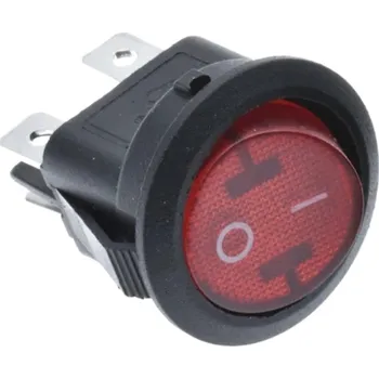 vypínač Kolébkový vypínač kulatý KCD1-224, 19mm, 250V/6A, 4-pin, červená doutnavka
