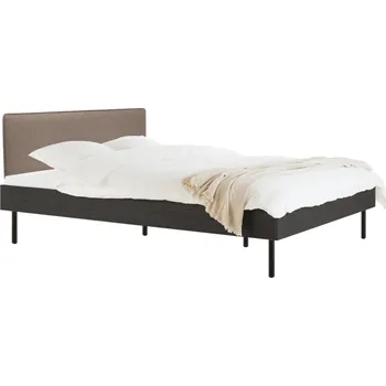 Postel noo.ma Černá dvoulůžková postel Streiko 160 x 200 cm s hnědým čelem a roštem