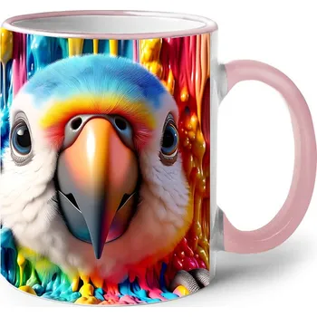 Keramický hrnek s papouškem, Barva Růžová, Velikost 330 ml, Canvas Keramický hrnek s barevným uchem 2603