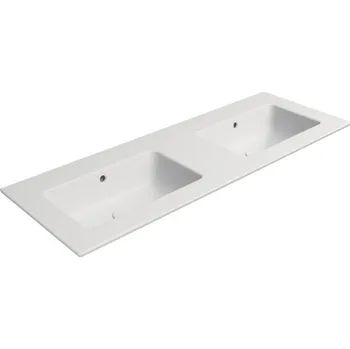 Umyvadlo GSI PURA keramické dvojumyvadlo Slim 122x46cm, bez otvoru, bílá mat, 8888009