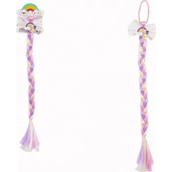 Teddies Gumička do vlasů s mašlí s dlouhým barevným copem s flitry