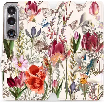 Pouzdro na mobilní telefon Flipové pouzdro Mobiwear - Sony Xperia 1 VI - MP01S Rozkvetlá louka (Knížkové flip pouzdro, obal, kryt na mobil Sony Xperia 1 VI - MP01S Rozkvetlá louka, materiál Umělá kůže + TPU - ochrana 360°, stojánek, silikonová vanička, magnetické zavírání)