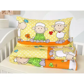 Povlečení Dětské bavlněné povlečení - ovečky na oranžové - do postýlky 90x140+40x60