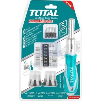 Šroubovák Sada šroubováků ráčnových s hroty, sada 24 ks, TOTAL 16 ks hrotů (SL, PH, PZ, TORX), 7ks (1/4'' zástrčných hlavic: 5 - 11 mm), balení 1 sada