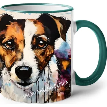 Keramický hrnek Jack Russel teriér, Barva Zelená, Velikost 330 ml, Canvas Keramický hrnek s barevným uchem 2615