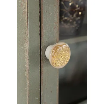 Dveřní kování Béžová úchytka se zlatým ornamentem Orae - Ø 3 cm