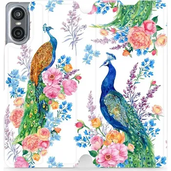 Pouzdro na mobilní telefon Flipové pouzdro Mobiwear - Sony Xperia 10 VI - MX08S Pávi (Knížkové flip pouzdro, obal, kryt na mobil Sony Xperia 10 VI - MX08S Pávi, materiál Umělá kůže + TPU - ochrana 360°, stojánek, silikonová vanička, magnetické zavírání)