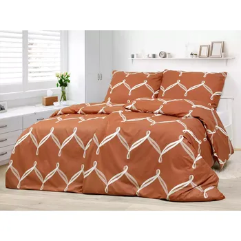 Povlečení Bavlněné povlečení - bílá stuha na hnědé 240x200+ 2ks 70x90