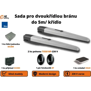 Sada pro dvoukřídlou bránu do 5m/křídla, 2x TO5016P-230 V, 385 W, 3200 N, 1x MC800, 1x OXIBD, 1x ON2E, 1x BF, zvýšená síla pro větší zatížení
