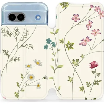 Pouzdro na mobilní telefon Flipové pouzdro Mobiwear - Google Pixel 8A - MD03S Tenké rostlinky s květy (Knížkové flip pouzdro, obal, kryt na mobil Google Pixel 8A - MD03S Tenké rostlinky s květy, materiál Umělá kůže + TPU - ochrana 360°, stojánek, silikonová vanička, magnetické)