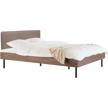 Postel noo.ma Ořechová dvoulůžková postel Streiko 160 x 200 cm s hnědým čelem a roštem