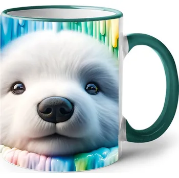 Keramický hrnek s ledním medvídkem, Barva Zelená, Velikost 330 ml, Canvas Keramický hrnek s barevným uchem 2607