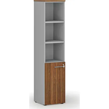 Policová skříň B2B Partner Kombinovaná kancelářská skříň PRIMO GRAY, dveře na 2 patra, 400 x 420 x 1781 mm, šedá/ořech