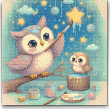 Diamantové malování Diamantové malování - Malování v oblacích - sovy Velikost: 50x50cm, Rámování: Pouze srolované plátno, Diamanty: Čtvercové