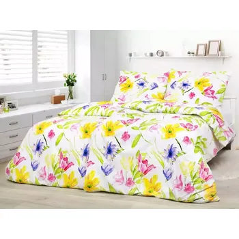 Povlečení Bavlněné povlečení - žluté květy s tulipány 200x200+2ks 70x90