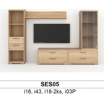 Obývací pokoj BMB Libreta SES05 obývací sestava Olše, Noha vysoká mat - výška 120mm, NAKANA - Broušený nikl