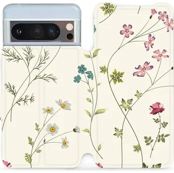 Pouzdro na mobilní telefon Flipové pouzdro Mobiwear - Google Pixel 8 Pro - MD03S Tenké rostlinky s květy (Knížkové flip pouzdro, obal, kryt na mobil Google Pixel 8 Pro - MD03S Tenké rostlinky s květy, materiál Umělá kůže + TPU - ochrana 360°, stojánek, silikonová vanička, magnetick