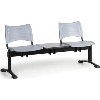 B2B Partner Plastová lavice do čekáren VISIO, 2-sedák, se stolkem, šedá, černé nohy