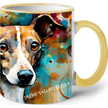 Keramický hrnek Whippet, Barva Žlutá, Velikost 330 ml, Canvas Keramický hrnek s barevným uchem 2595