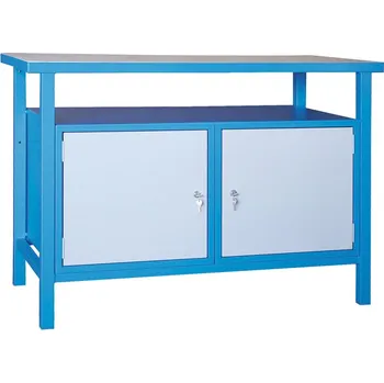 Dílenský stůl B2B Partner Dílenský pracovní stůl GD, smrk + buková překližka, 2 skříňky, 1190 x 600 x 850 mm, modrá