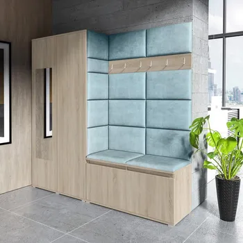 Předsíňová stěna Předsíňová stěna Emi 8 - dub Sonoma Barva čalounění: Pastelová modrá - Trinity 22