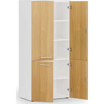 Policová skříň B2B Partner Kancelářská policová skříň PRIMO WHITE, půlené dveře, 800 x 500 x 1781 mm, bílá/buk