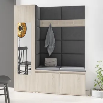 Předsíňová stěna Předsíňová stěna Emi 14 - dub Sonoma Barva čalounění: Černá - Trinity 16