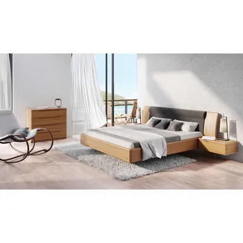 Postel Jelínek Flabo s čalouněným čelem s nočními stolky 160 x 200 cm, MYSTIC, bělení lak, DUB, šířka stolku 45 cm, s úložným prostorem, výška 42 cm