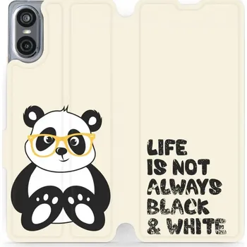 Pouzdro na mobilní telefon Flipové pouzdro Mobiwear - Sony Xperia 10 VI - M041S Panda - life is not (Knížkové flip pouzdro, obal, kryt na mobil Sony Xperia 10 VI - M041S Panda - life is not, materiál Umělá kůže + TPU - ochrana 360°, stojánek, silikonová vanička, magnetické zavírání