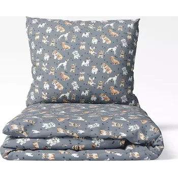 Povlečení Škodák Yorkshire na šedé 140 x 200, 70 x 90 cm zipový uzávěr