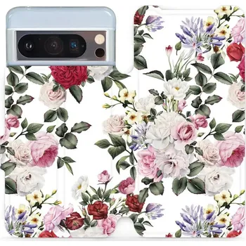 Pouzdro na mobilní telefon Flipové pouzdro Mobiwear - Google Pixel 8 Pro - MD01S Růže na bílé (Knížkové flip pouzdro, obal, kryt na mobil Google Pixel 8 Pro - MD01S Růže na bílé, materiál Umělá kůže + TPU - ochrana 360°, stojánek, silikonová vanička, magnetické zavírání)