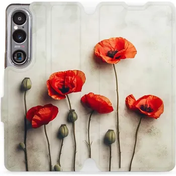 Pouzdro na mobilní telefon Flipové pouzdro Mobiwear - Sony Xperia 1 VI - VP42S Vlčí máky (Knížkové flip pouzdro, obal, kryt na mobil Sony Xperia 1 VI - VP42S Vlčí máky, materiál Umělá kůže + TPU - ochrana 360°, stojánek, silikonová vanička, magnetické zavírání)