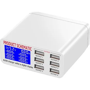 40W USB vysokorychlostní 6portová USB nabíječka s digitálním displejem