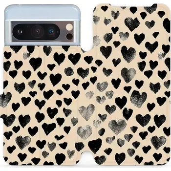 Pouzdro na mobilní telefon Flipové pouzdro Mobiwear - Google Pixel 8 Pro - VA51S Černá srdíčka (Knížkové flip pouzdro, obal, kryt na mobil Google Pixel 8 Pro - VA51S Černá srdíčka, materiál Umělá kůže + TPU - ochrana 360°, stojánek, silikonová vanička, magnetické zavírání)