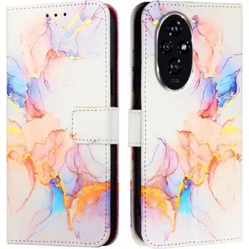 Pouzdro na tablet VSECHNONAMOBIL 79272 ART MARBLE Peněženkový kryt pro Honor 200 WHITE ORANGE