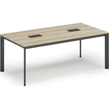 Psací stůl Jednací stůl PRIMO INVITATION, 200x100 cm, dub přírodní + 2x stolní zásuvka TYP III, černá