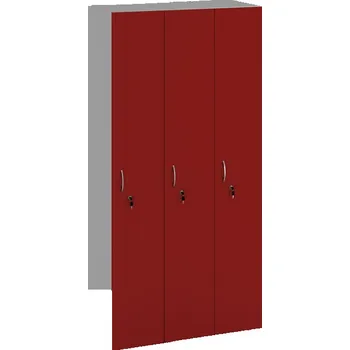 Šatní skříň Dřevěná šatní skříňka S5, 3 oddíly, 1900 x 900 x 420 mm, cylindrický zámek, šedá/červená