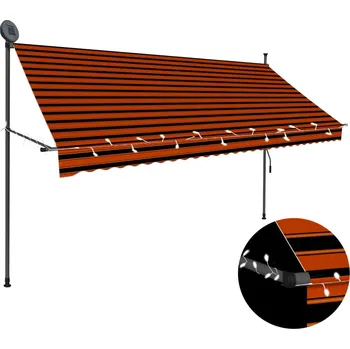 Markýza vidaXL Marketos Ručně zatahovací markýza s LED světlem 300 cm oranžovo-hnědá