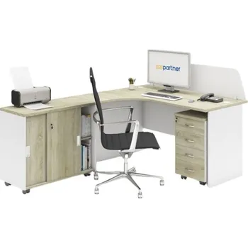 Kancelářská sestava Sestava kancelářského nábytku MIRELLI, typ F, levá, bílá/dub sonoma